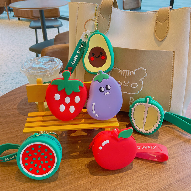 Wholesale Avocado Strawberry Cute Fruit Silicone Coin Purse Keychain
